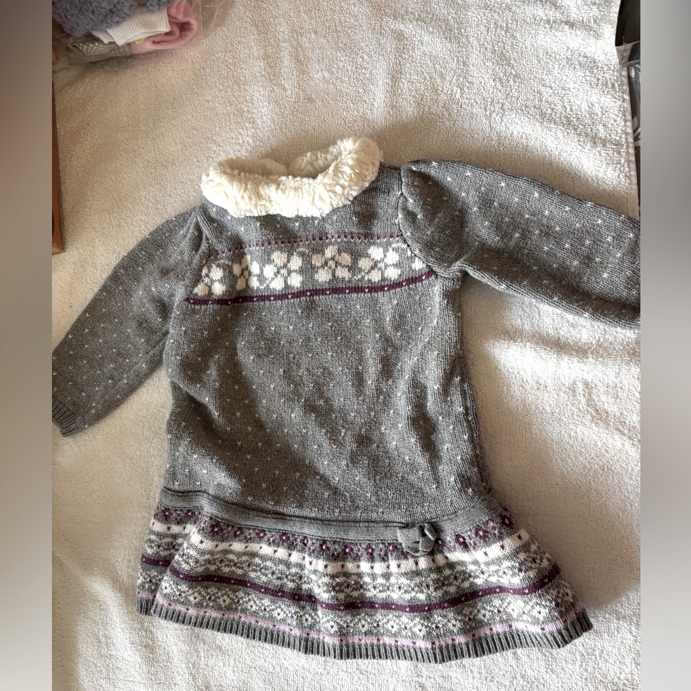 Gymboree Gray Knit Dress with White and Purple Accents size 12-18mths